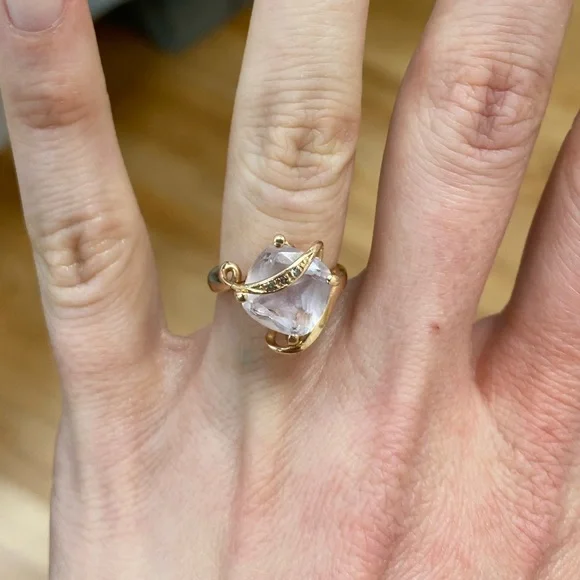 Beautiful Art Nouveau Style Rose Gold Pink Amethyst and Diamond Ring